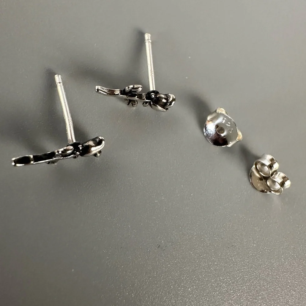 Sterling Silver Tiny Rose Stud Earrings